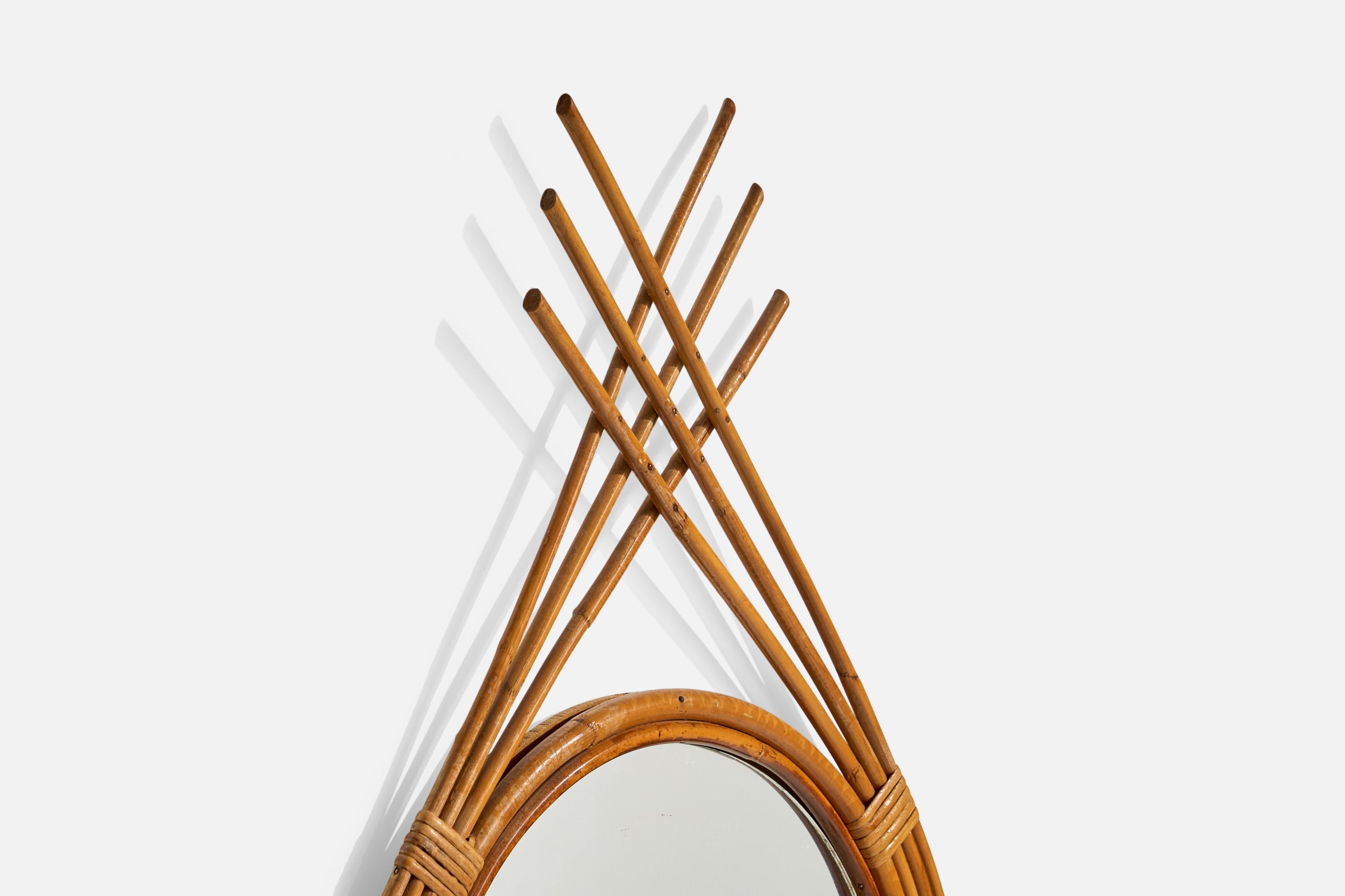 Französischer Designer, Wandspiegel, Bambus, Rattan, Frankreich, 1960er Jahre im Angebot 2