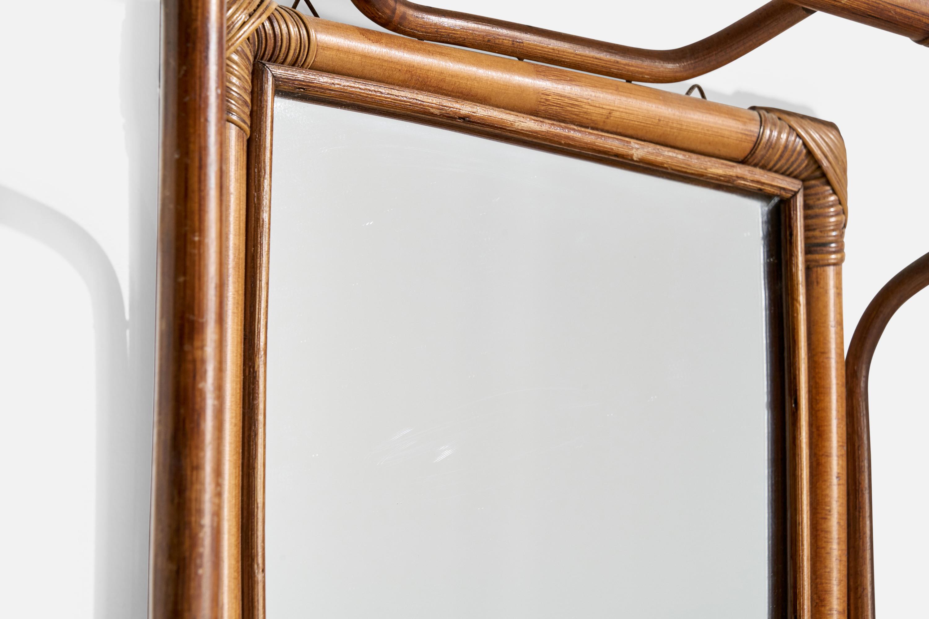 Bambou Designer français, miroir mural, bambou, rotin, France, années 1960 en vente