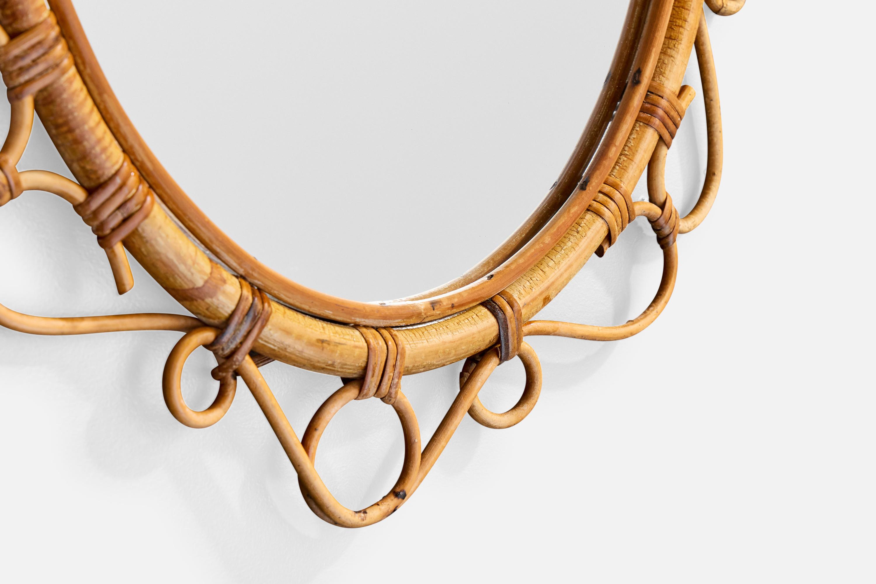 Bambù Specchio da parete di design francese, bambù, rattan, Francia, anni '1960 in vendita