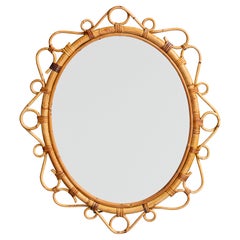 French Designer, Wall Mirror, Bamboo, Rattan, France, 1960s