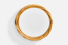 French Designer, Wall Mirror, Bamboo, Rattan, France, 1970s