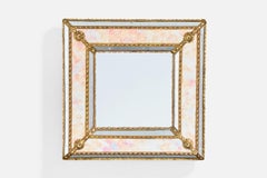 French Designer, Wall Mirror, Brass, France, 1940s