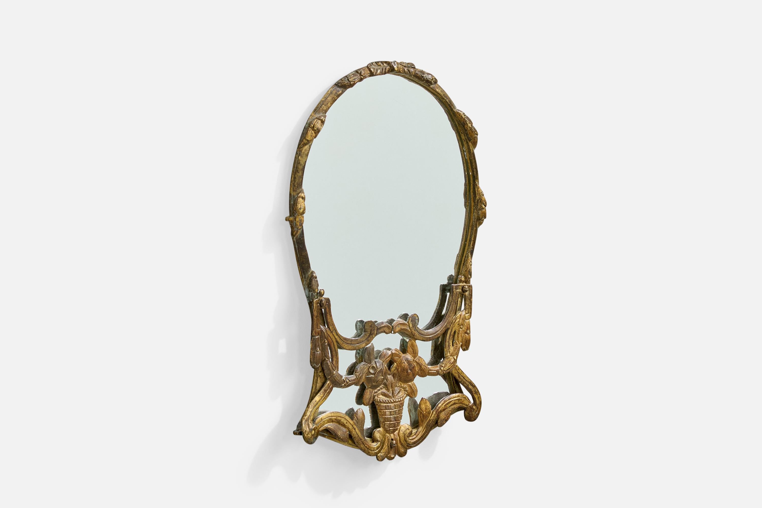 Mid-Century Modern Miroir mural de designer français, laiton, France, années 1940 en vente