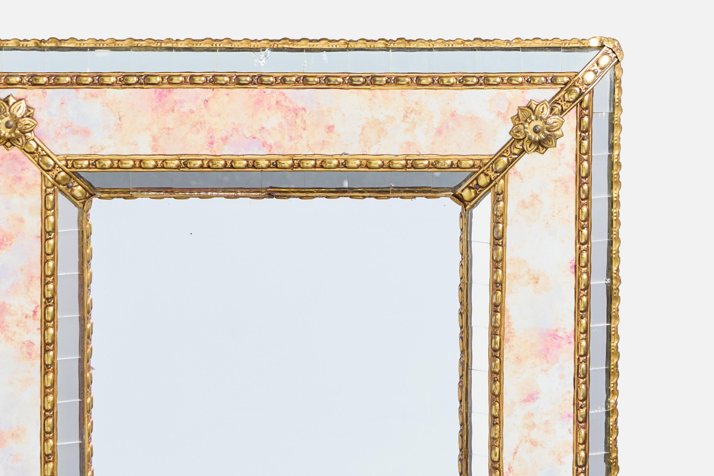 Francese Specchio da parete di design francese, ottone, Francia, anni '1940 in vendita