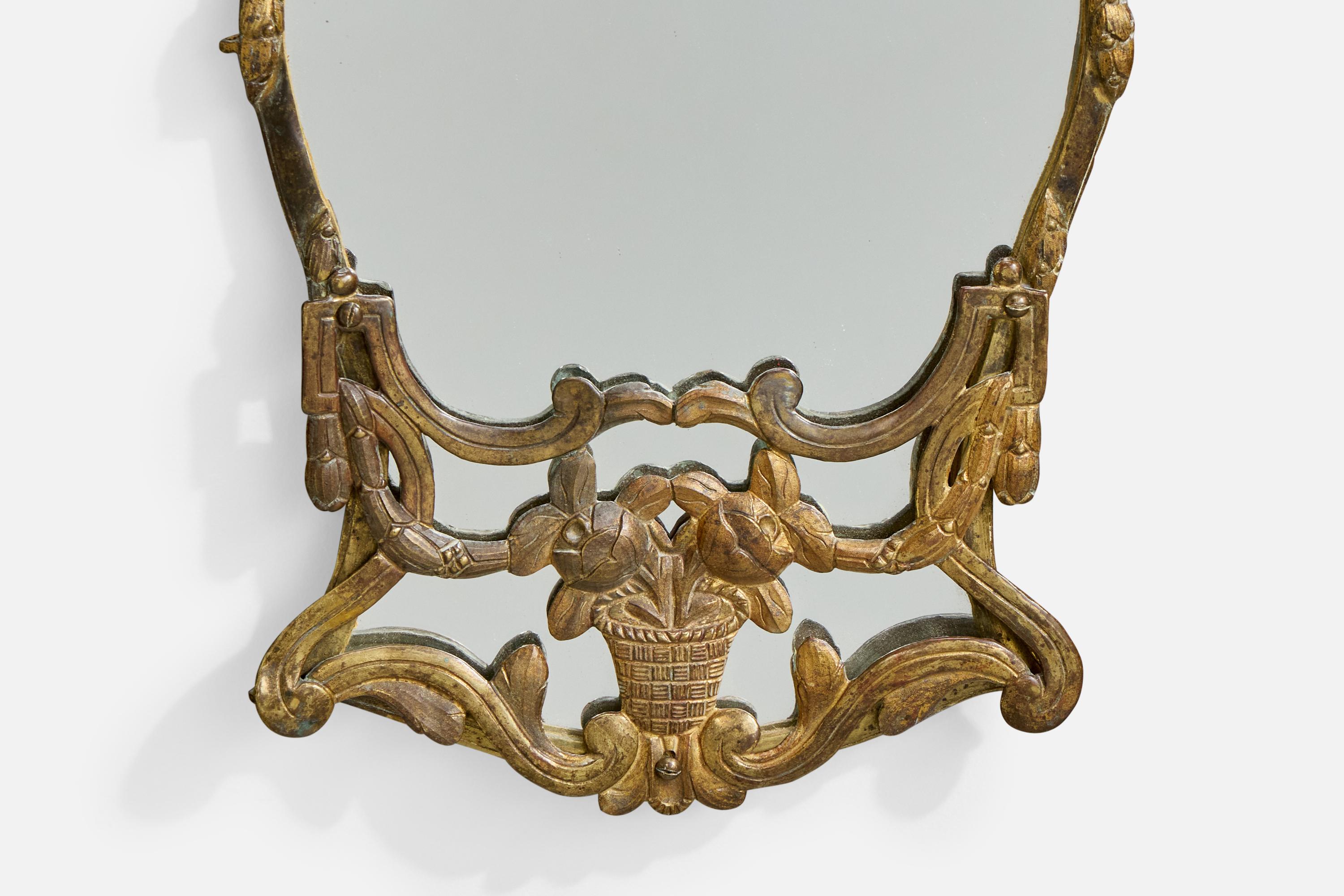 Milieu du XXe siècle Miroir mural de designer français, laiton, France, années 1940 en vente