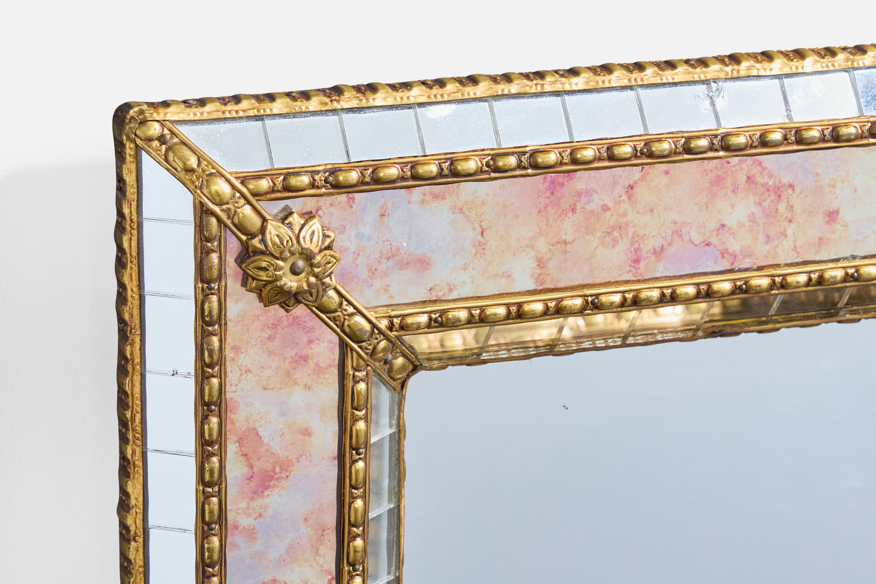 Metà XX secolo Specchio da parete di design francese, ottone, Francia, anni '1940 in vendita