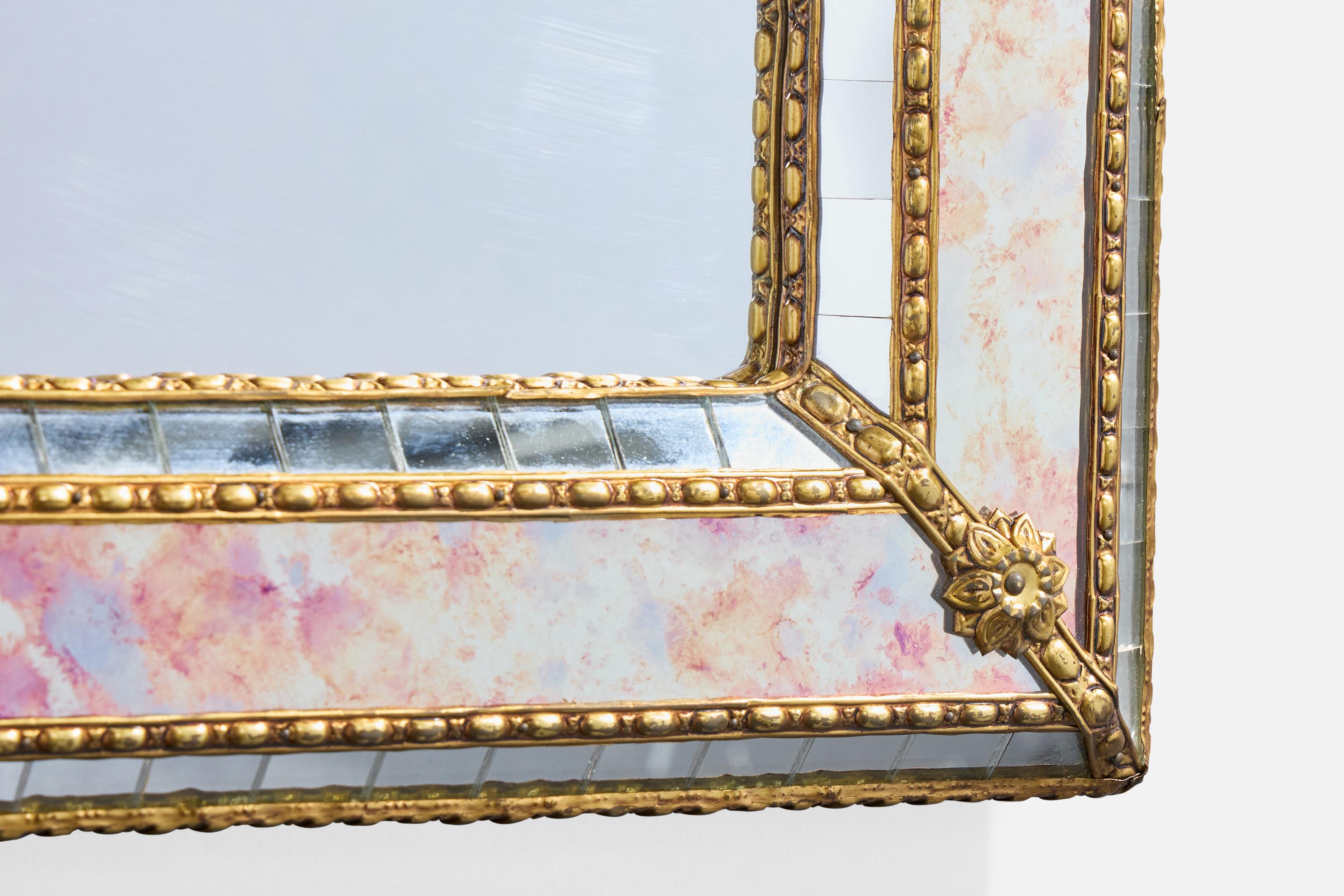 Ottone Specchio da parete di design francese, ottone, Francia, anni '1940 in vendita