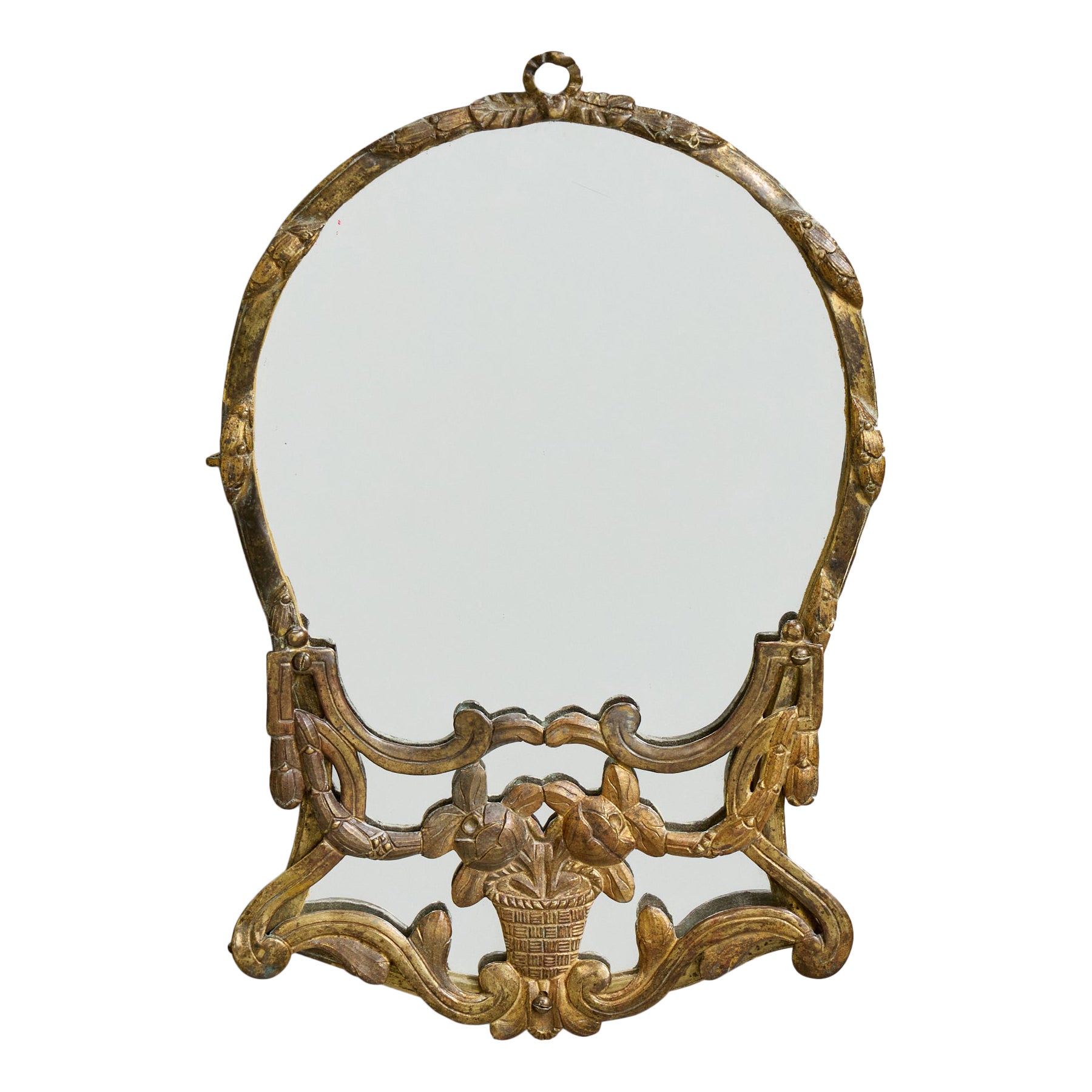 French Designer, Wall Mirror, Brass, France, 1940s