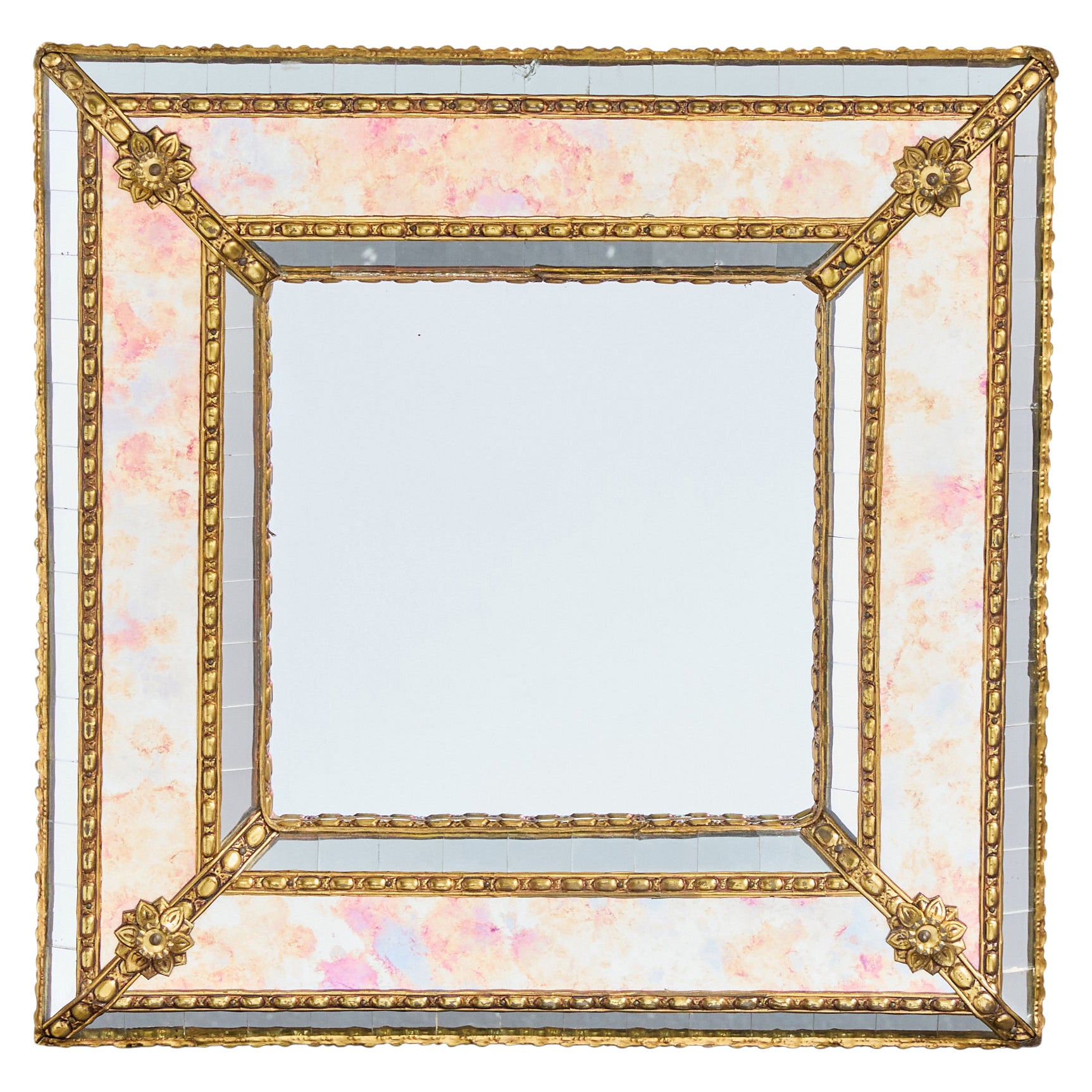 Miroir mural de designer français, laiton, France, années 1940