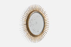 French Designer, Wall Mirror, Brass, France, 1950s