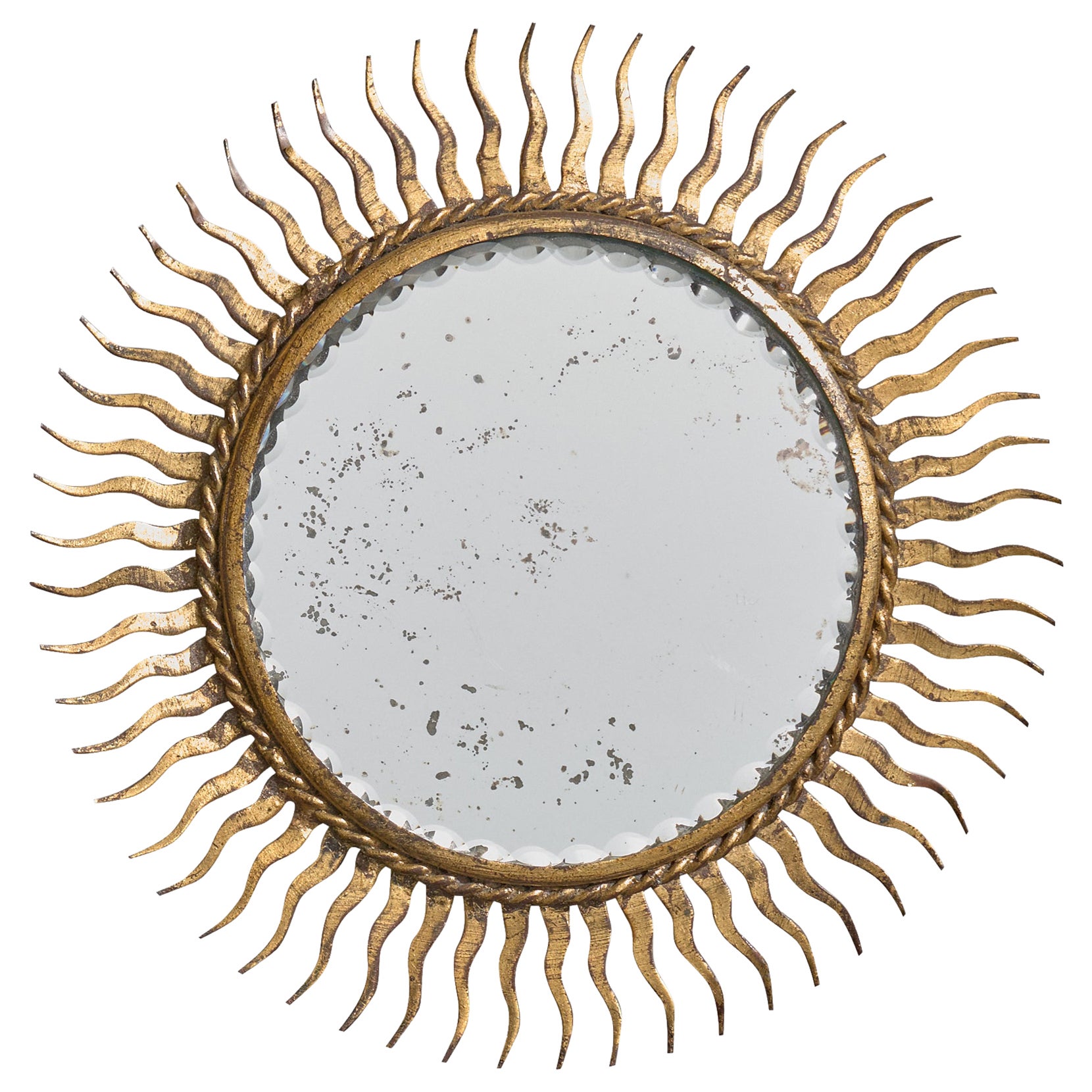 French Designer, Wall Mirror, Brass, France, 1950s