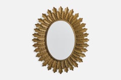 French Designer, Wall Mirror, Brass, France, 1960s