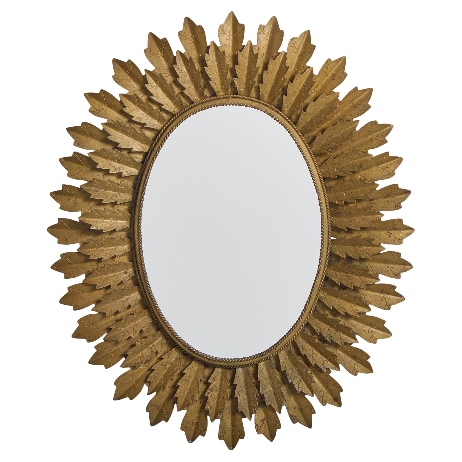 French Designer, Wall Mirror, Brass, France, 1960s