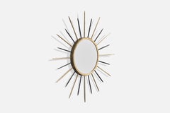 French Designer, Wall Mirror, Brass, Metal, France, 1960s