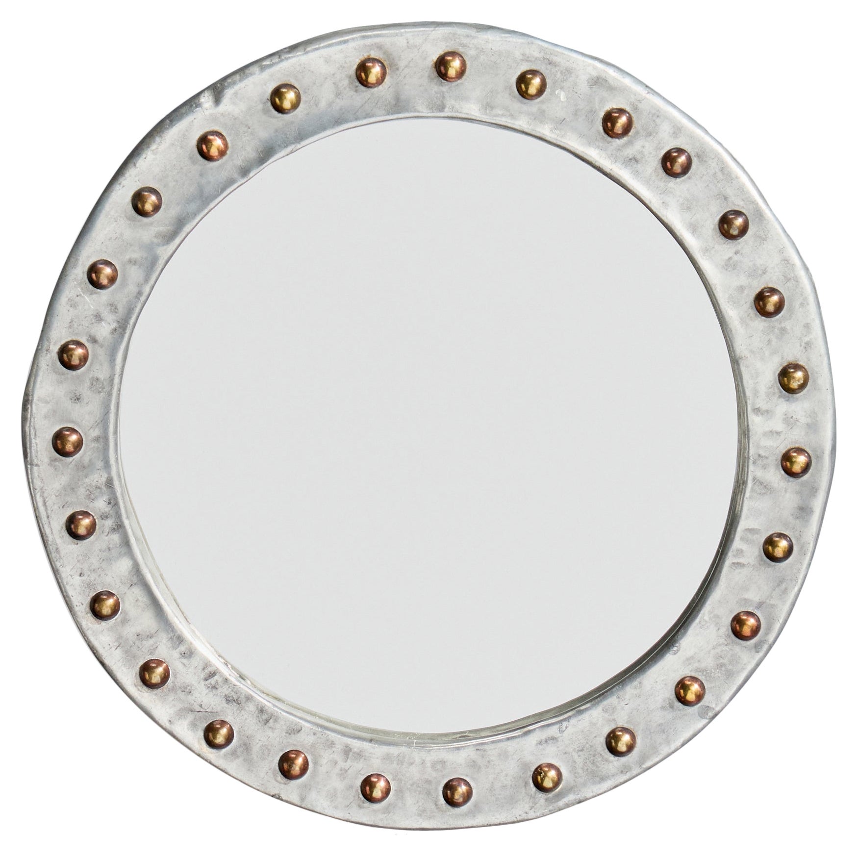 French Designer, Wall Mirror, Metal, Brass, France, 1970s