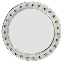 French Designer, Wall Mirror, Metal, Brass, France, 1970s