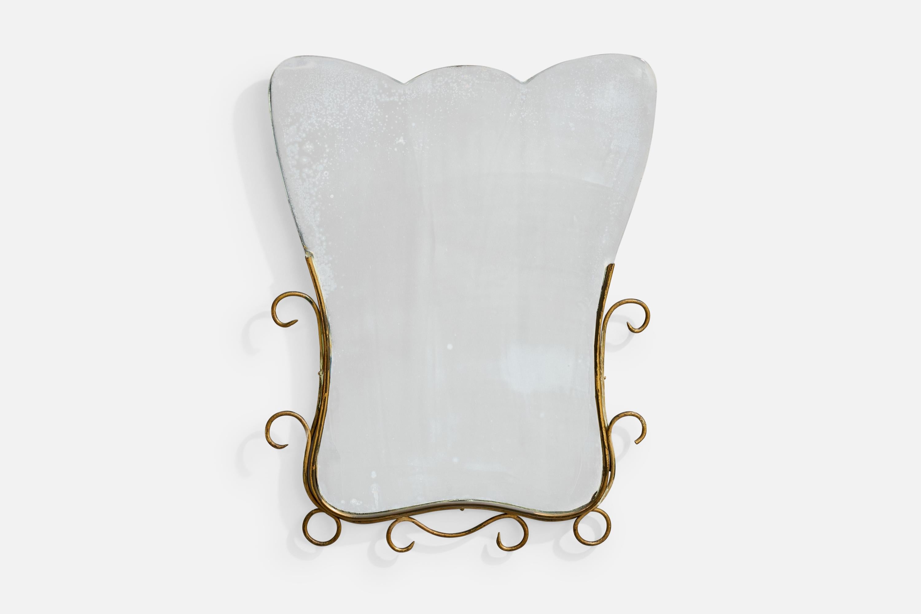 Miroir mural en métal peint à l'or fin, conçu et produit en France, c.C. 1940.

Usure du verre du miroir conforme à l'âge et à l'utilisation

Usure correspondant à l'âge et à l'usage.

Dimensions globales (pouces) : 21.0 
