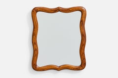 French Designer, Wall Mirror, Oak, France, 1940s