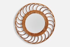 French Designer, Wall Mirror, Rattan, France, 1960s