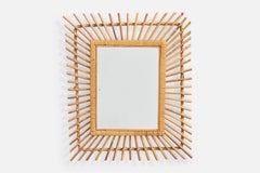 French Designer, Wall Mirror, Rattan, France, 1960s