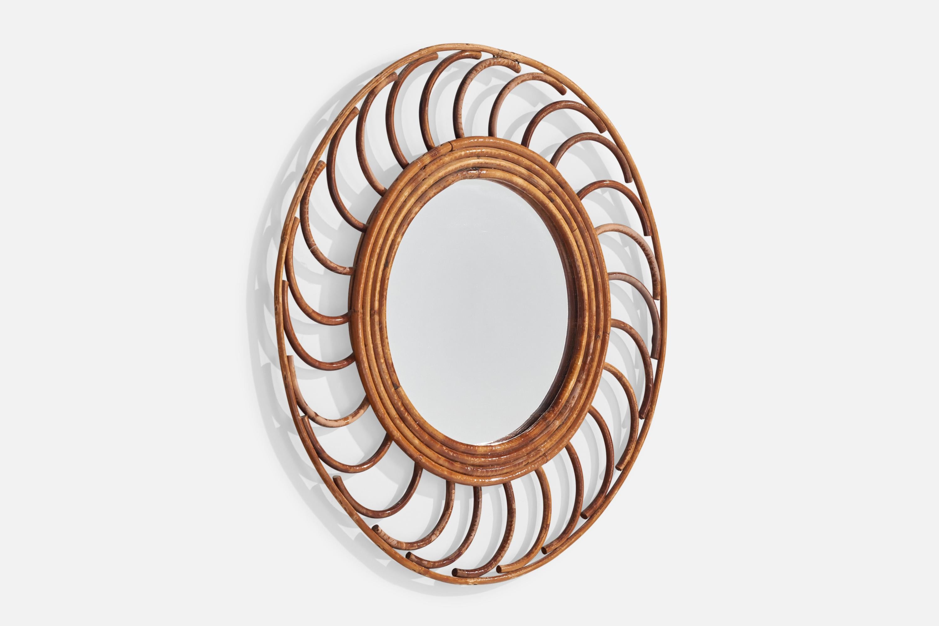 French Designer, Wall Mirror, Rattan, France, 1960s In Good Condition For Sale In High Point, NC