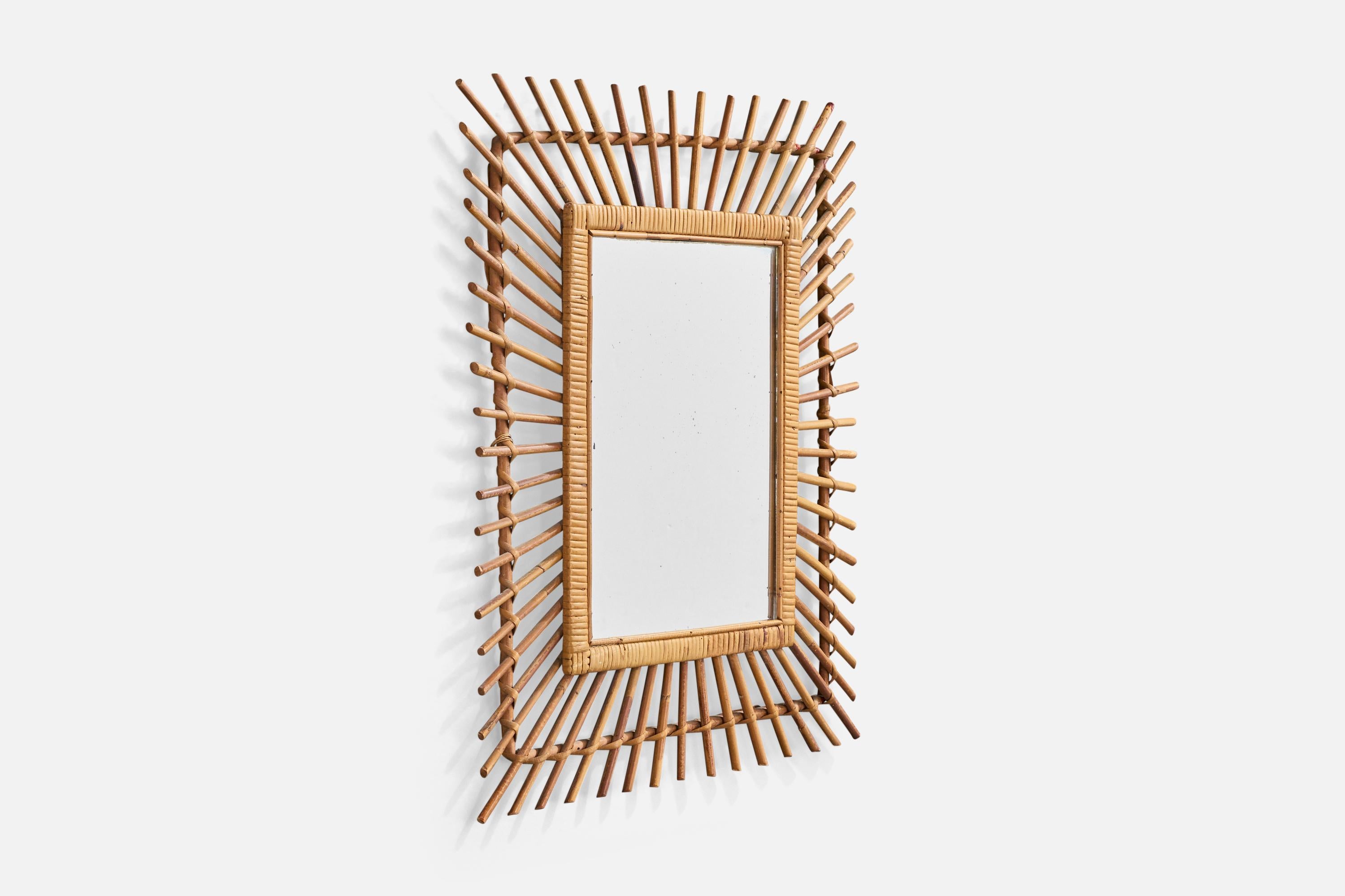 Mid-Century moderno Specchio da parete di design francese, rattan, Francia, anni '60 in vendita