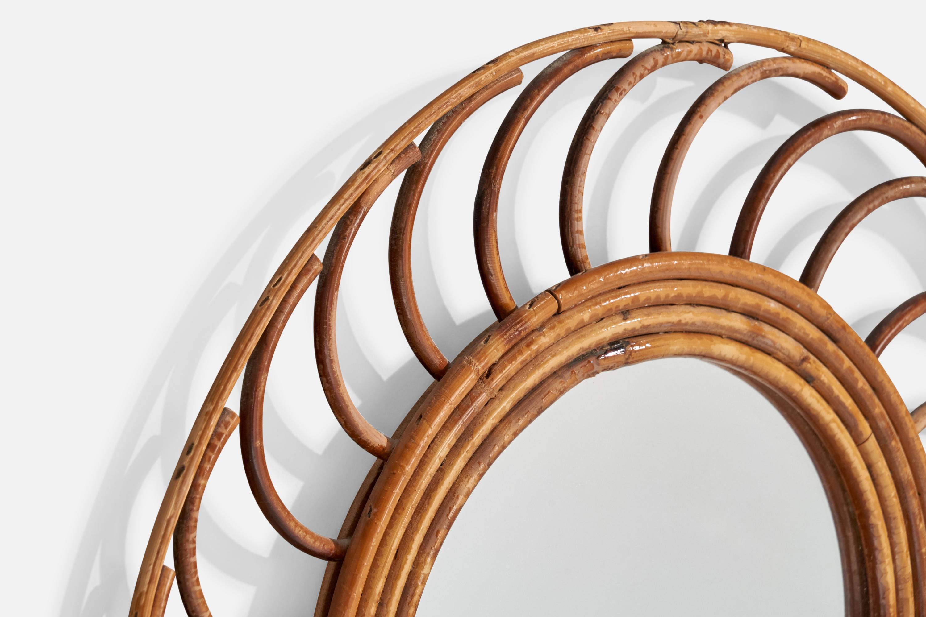 Mid-20th Century French Designer, Wall Mirror, Rattan, France, 1960s For Sale