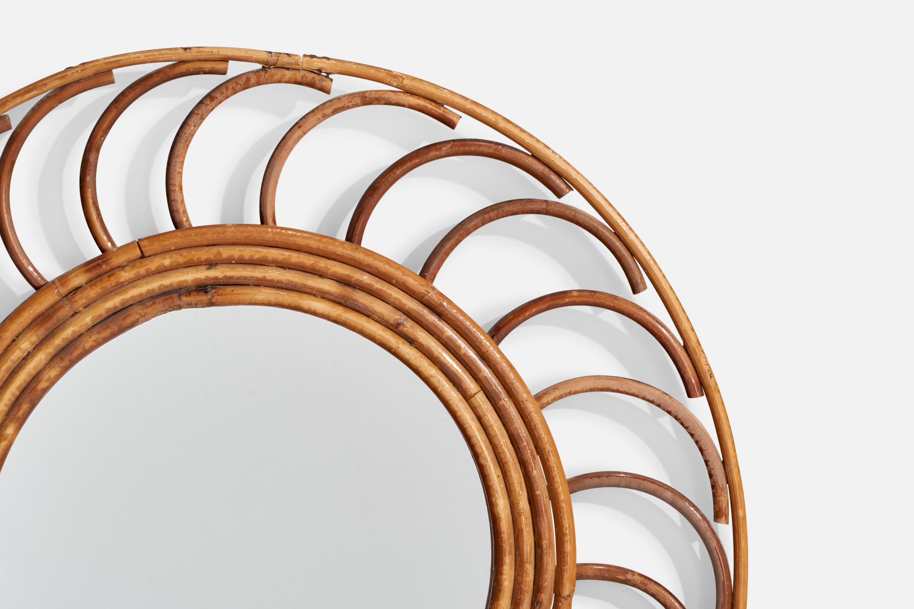 French Designer, Wall Mirror, Rattan, France, 1960s For Sale 1