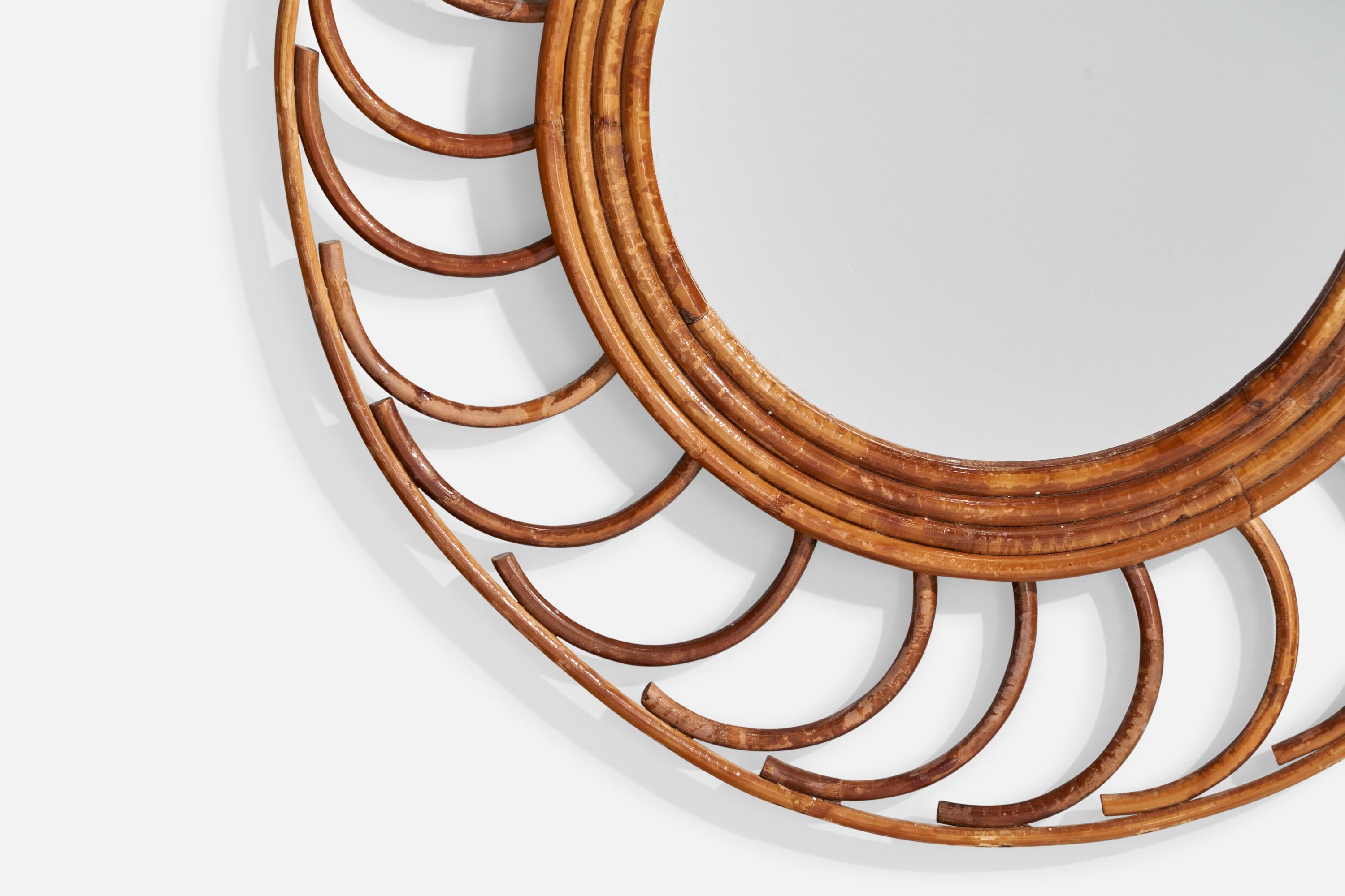 French Designer, Wall Mirror, Rattan, France, 1960s For Sale 2