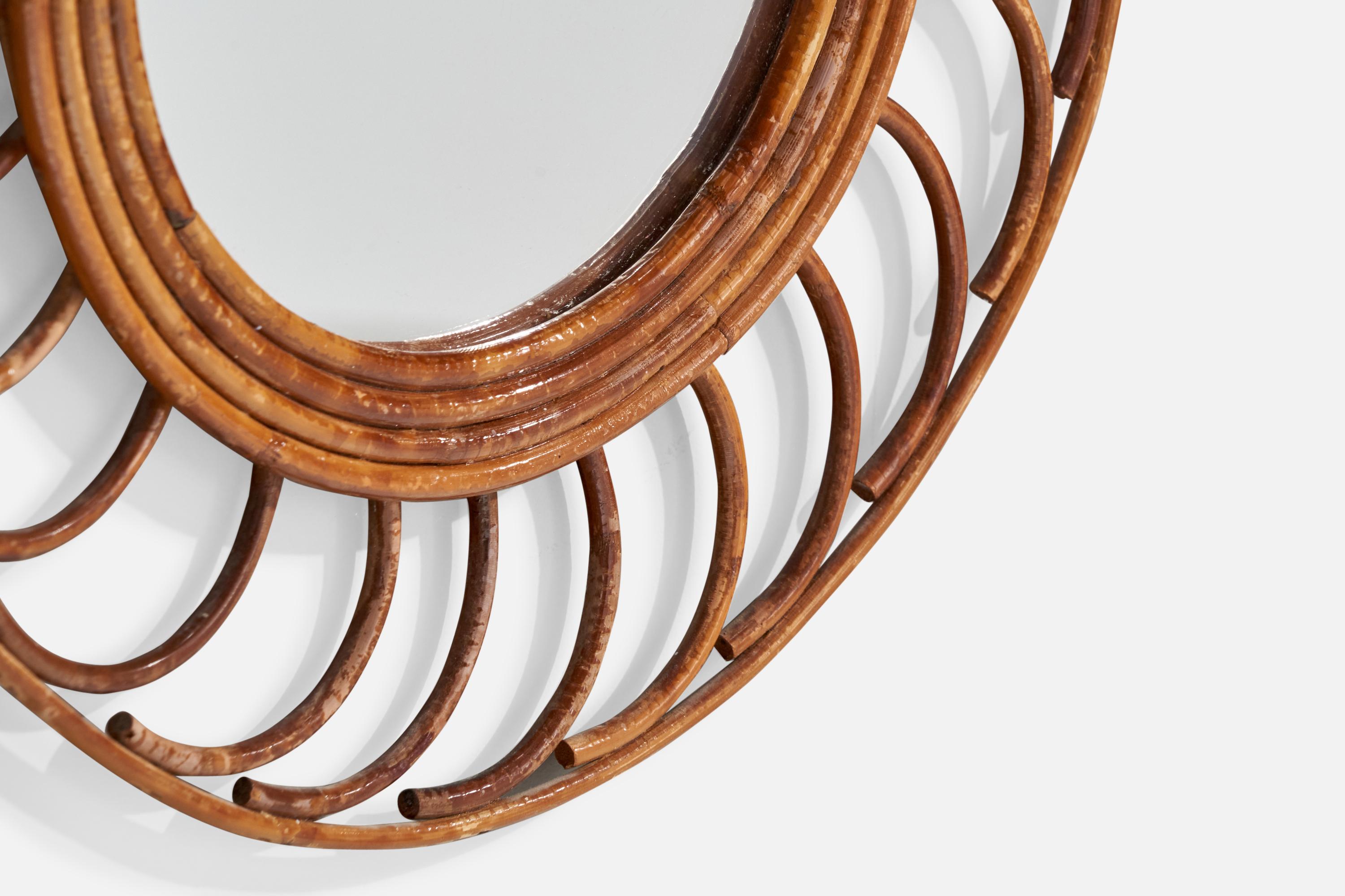 French Designer, Wall Mirror, Rattan, France, 1960s For Sale 3