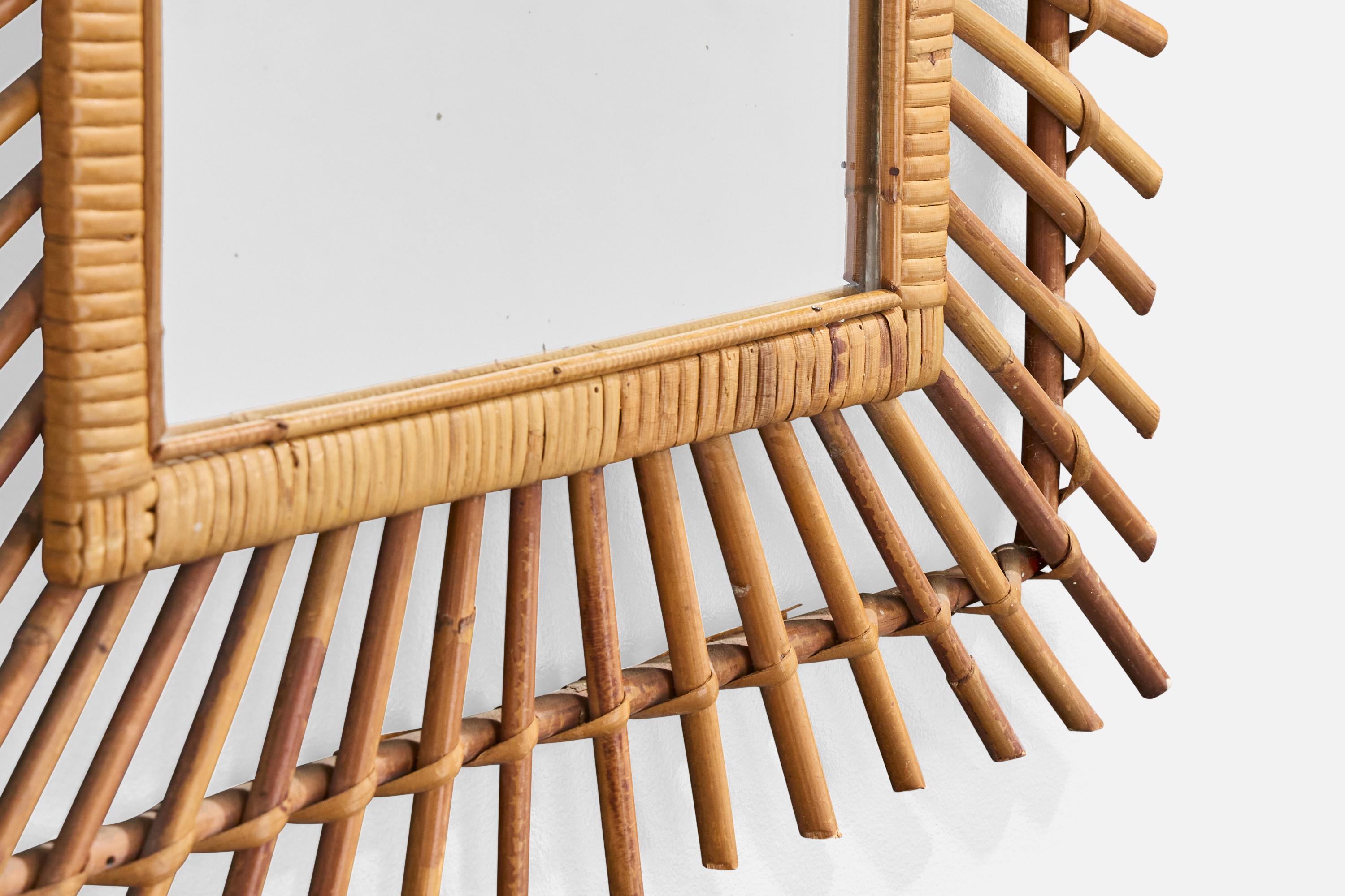 Specchio da parete di design francese, rattan, Francia, anni '60 in vendita 1