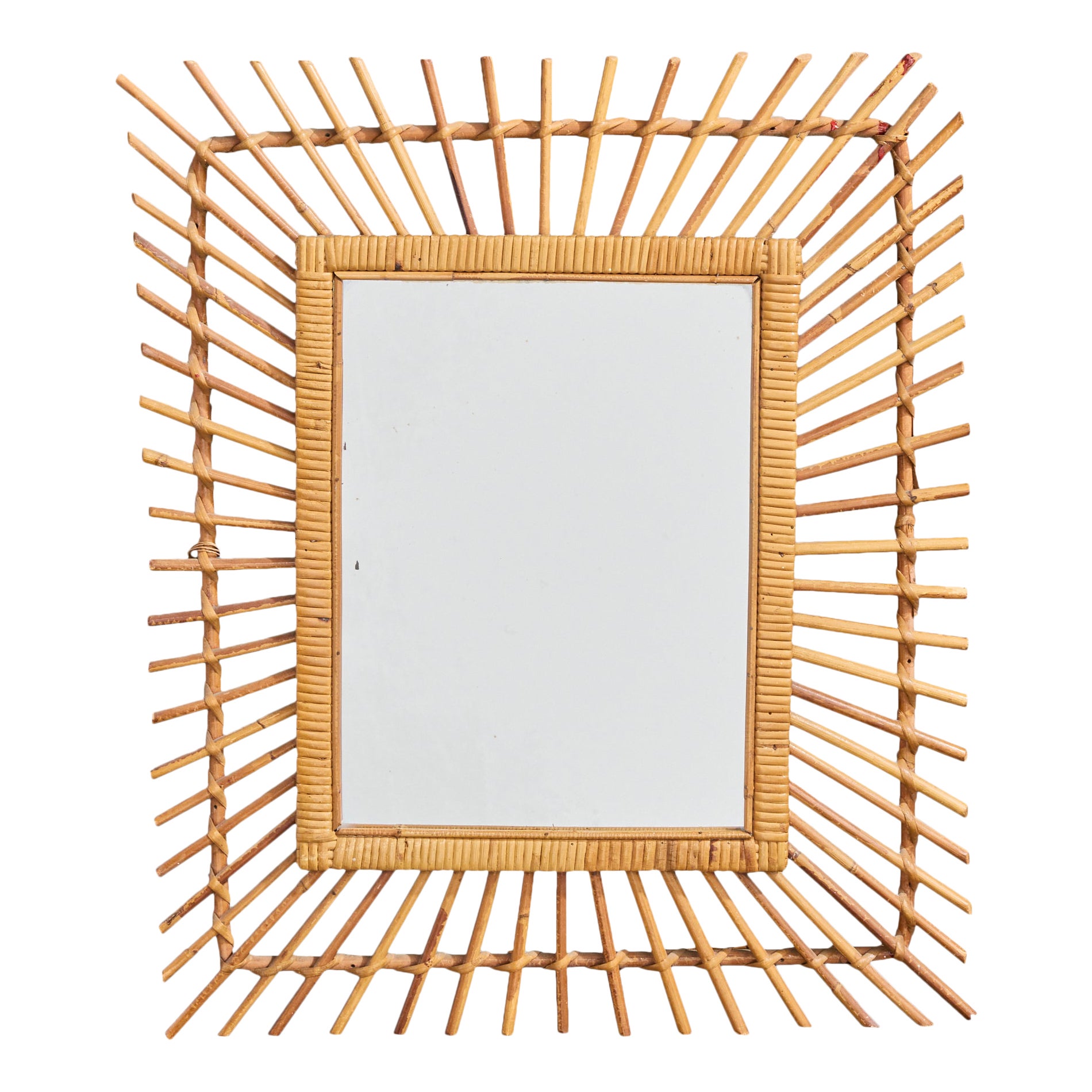 Specchio da parete di design francese, rattan, Francia, anni '60 in vendita