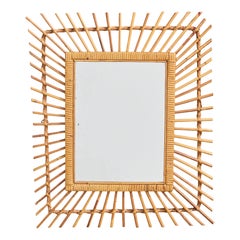 French Designer, Wall Mirror, Rattan, France, 1960s