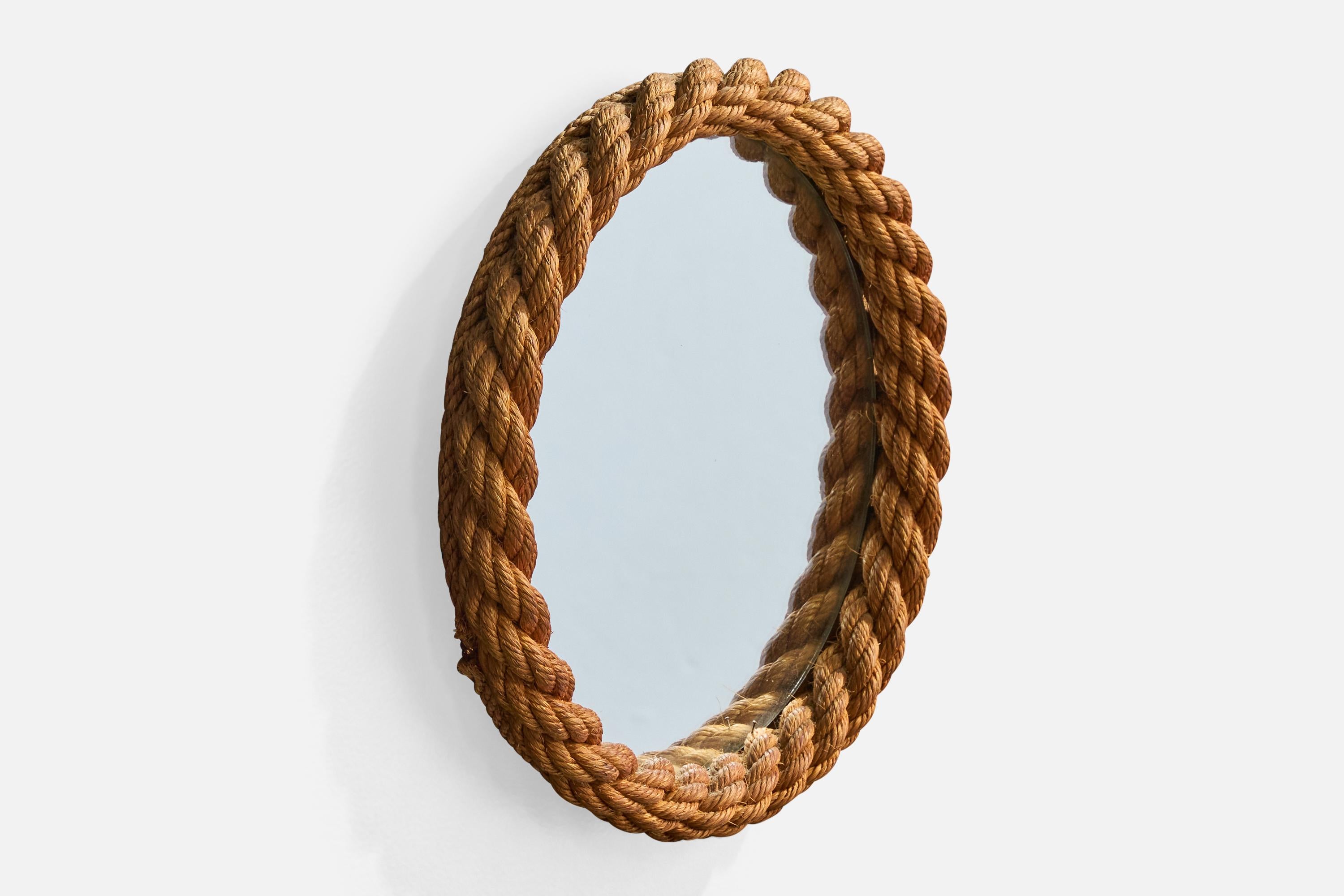 Mid-Century Modern Designer français, miroir mural, corde, France, années 1970 en vente