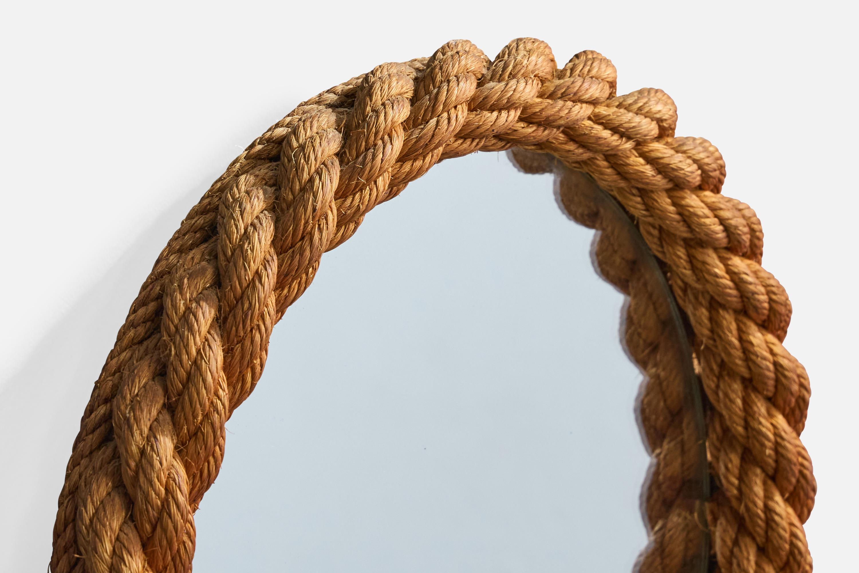 Français Designer français, miroir mural, corde, France, années 1970 en vente