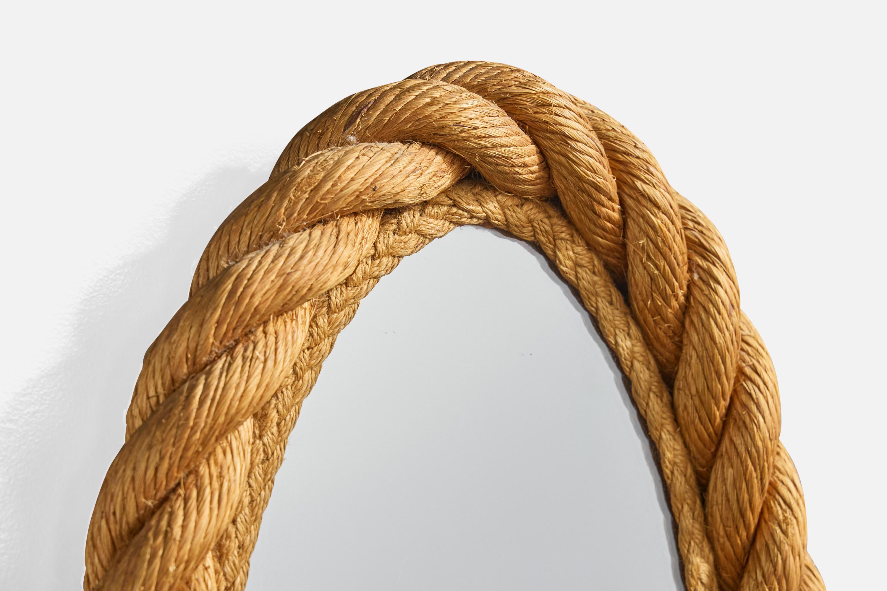 Français Designer français, miroir mural, corde, France, années 1970