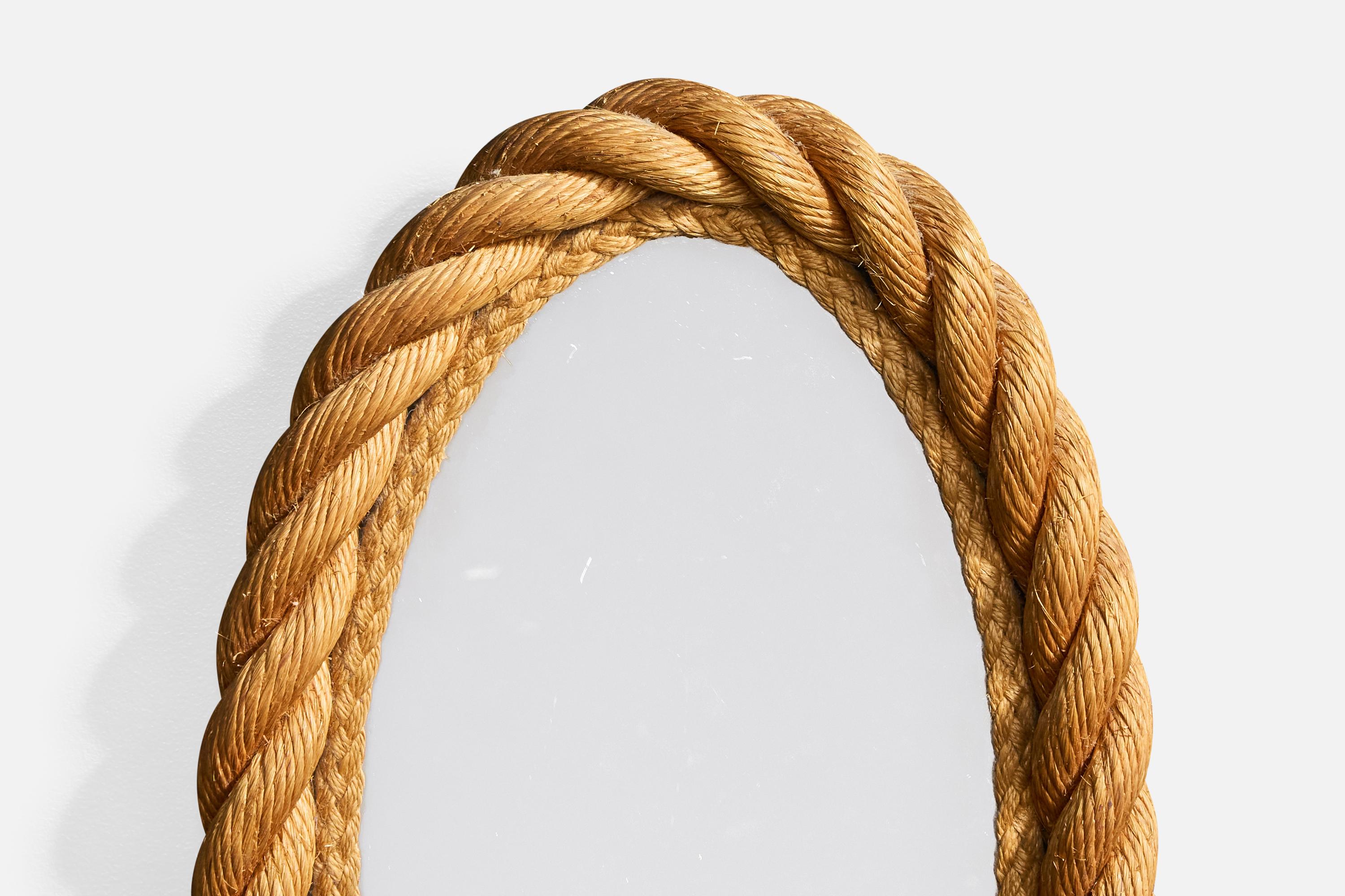 Designer français, miroir mural, corde, France, années 1970 Bon état à High Point, NC