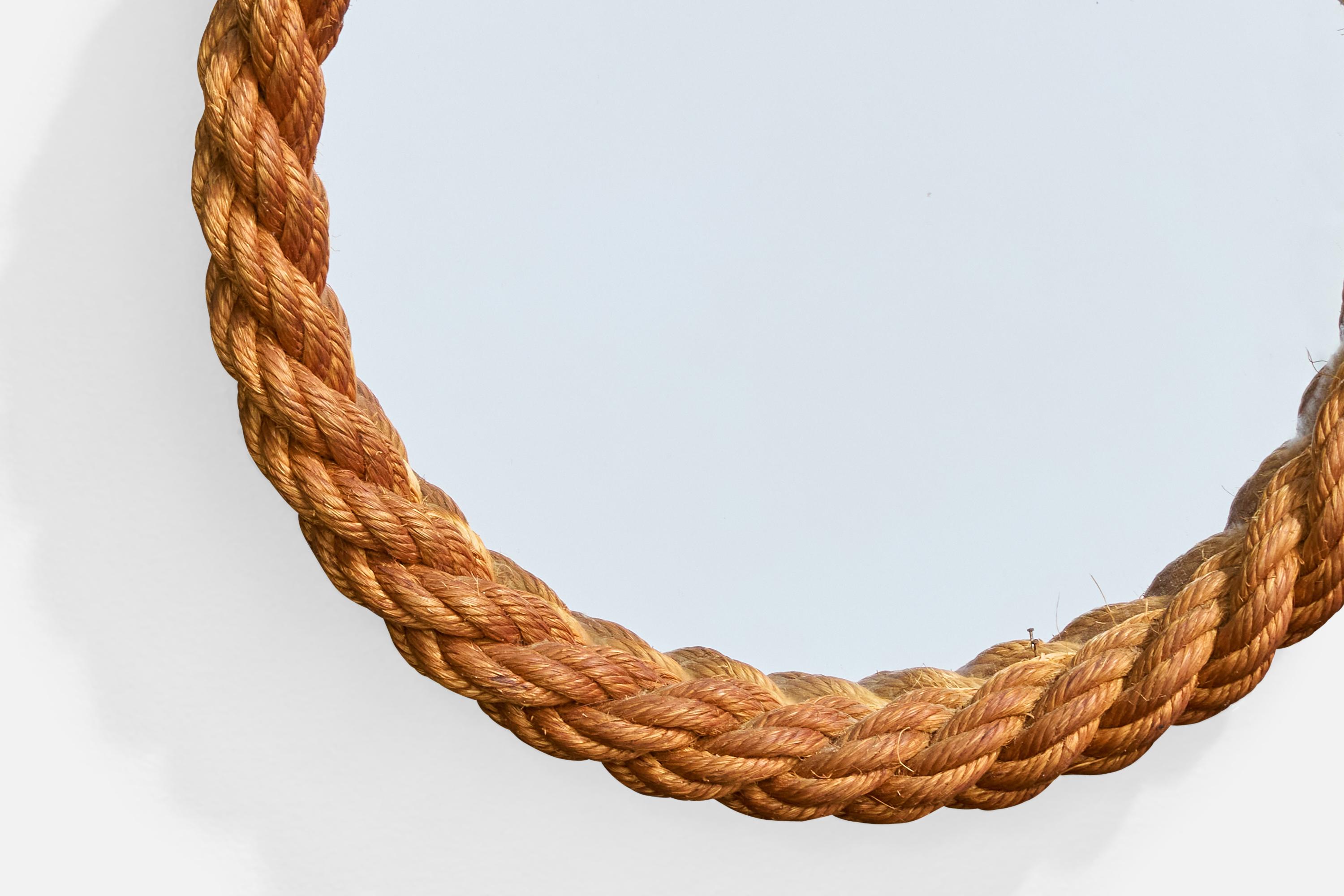 Fin du 20e siècle Designer français, miroir mural, corde, France, années 1970 en vente