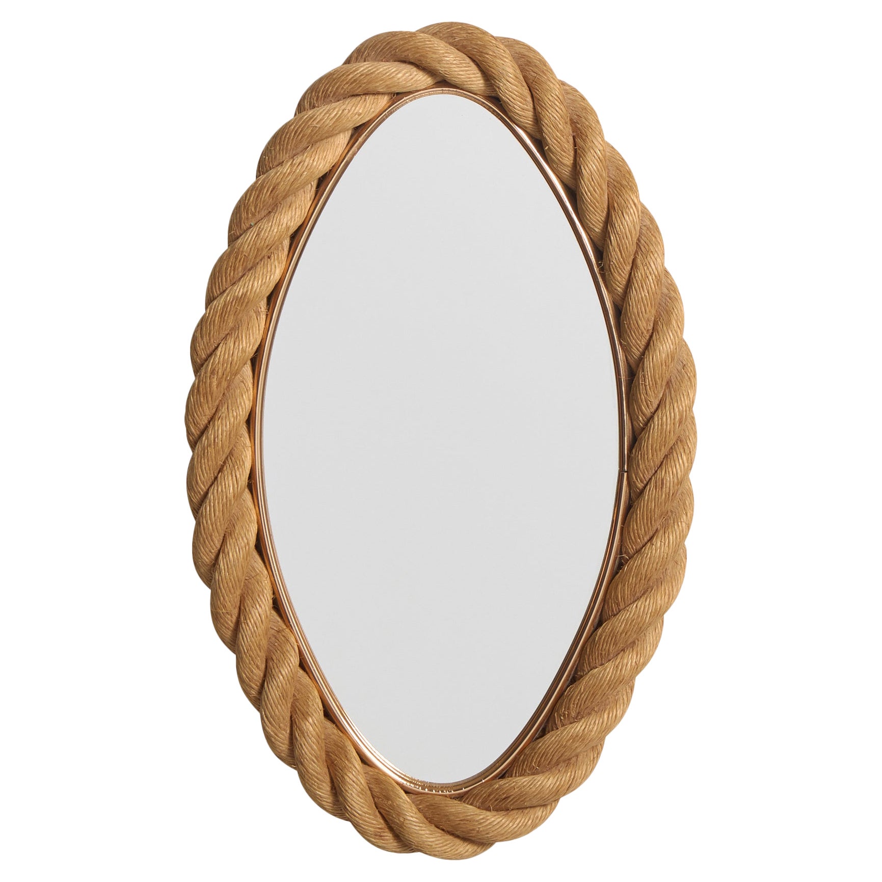 French Designer, Wall Mirror, Rope, France, 1970s