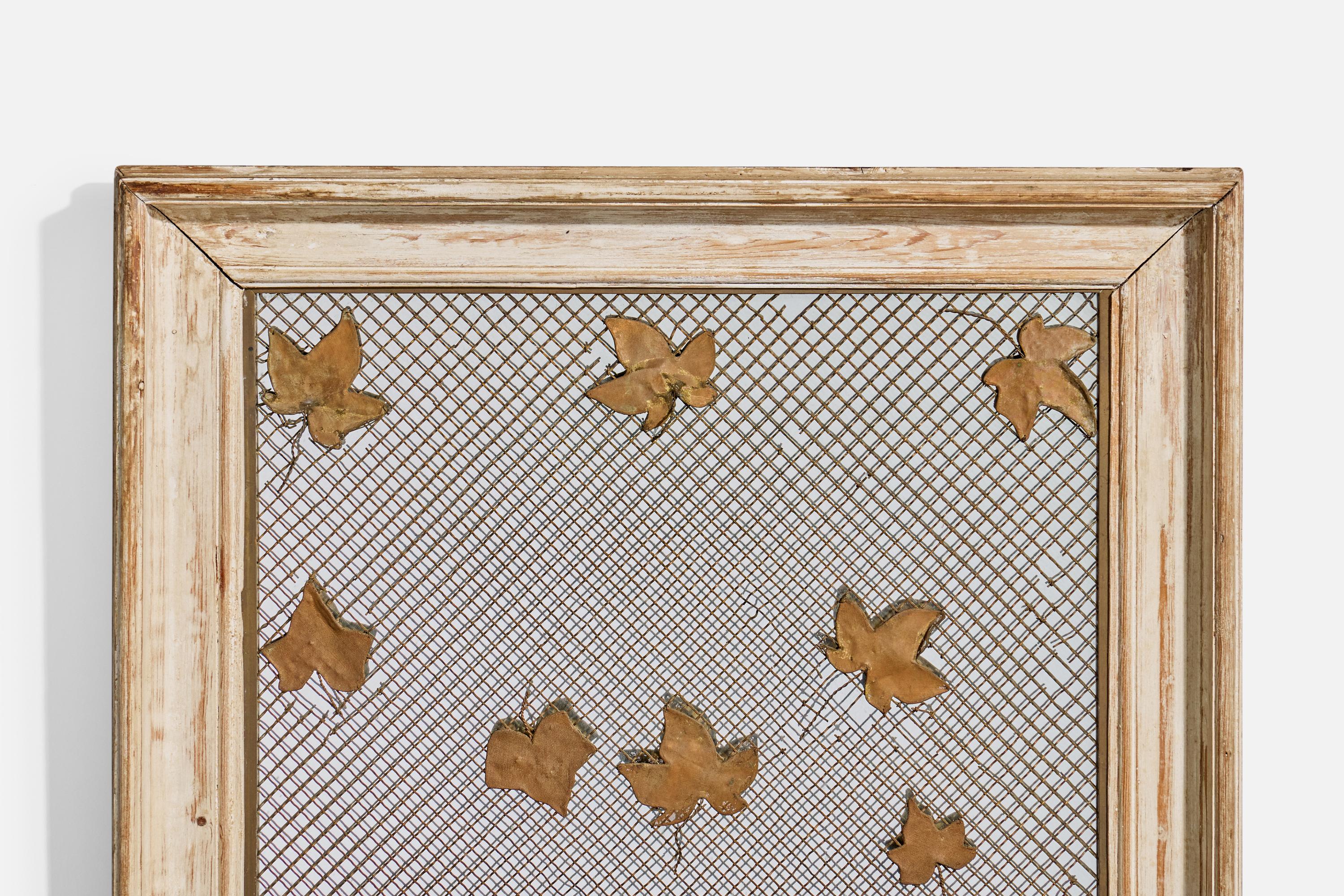 Specchio da parete di design francese, Wood, Metallo, Francia, anni '40 In condizioni buone in vendita a High Point, NC