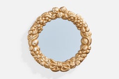 French Designer, Wall Mirror, Wood, Plaster, France, 1950s