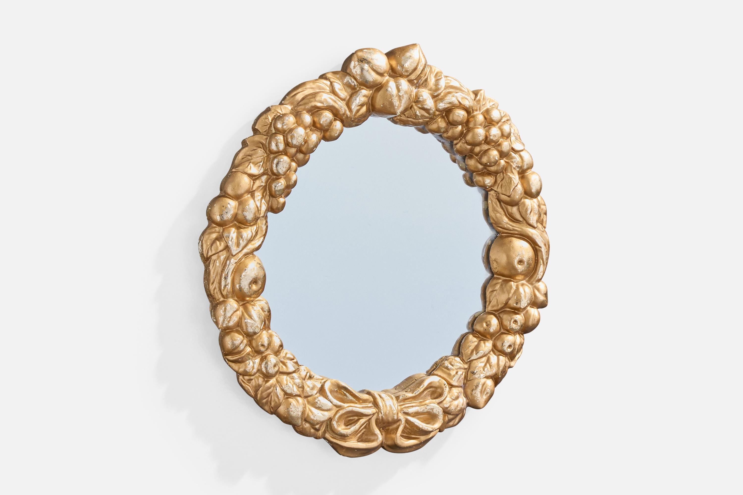 Mid-Century moderno Specchio da parete di design francese, legno, gesso, Francia, anni '50 in vendita