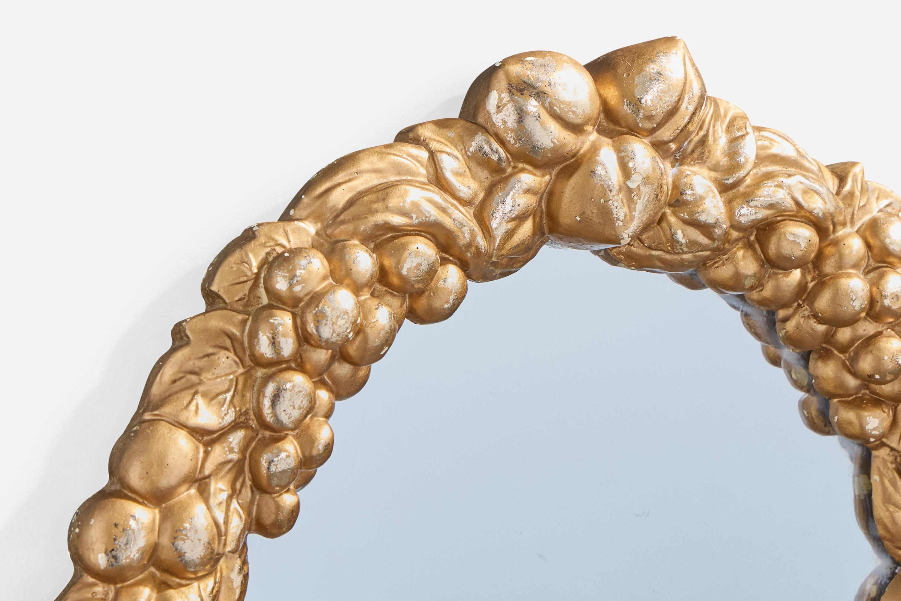 Francese Specchio da parete di design francese, legno, gesso, Francia, anni '50 in vendita