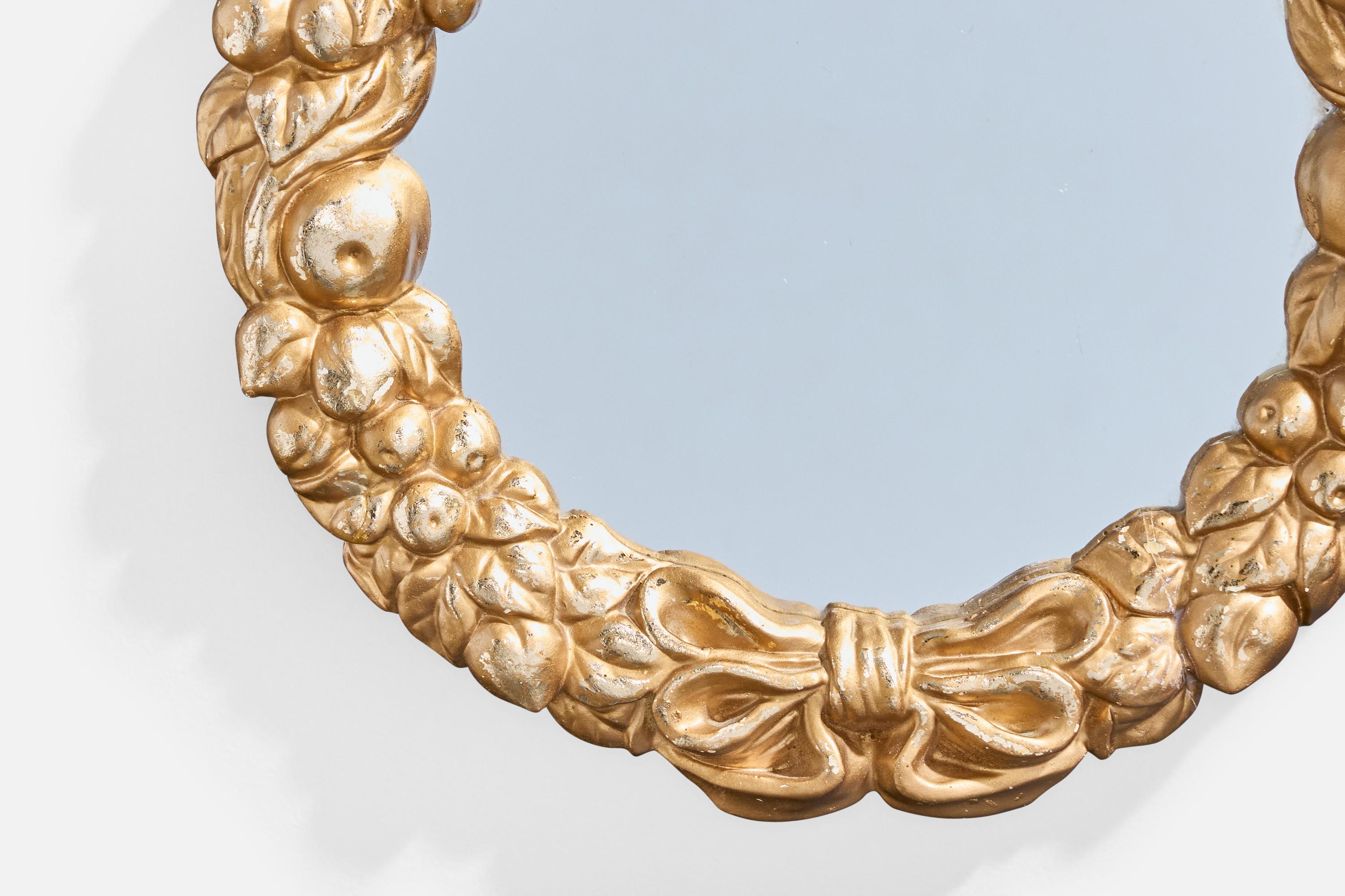 Metà XX secolo Specchio da parete di design francese, legno, gesso, Francia, anni '50 in vendita