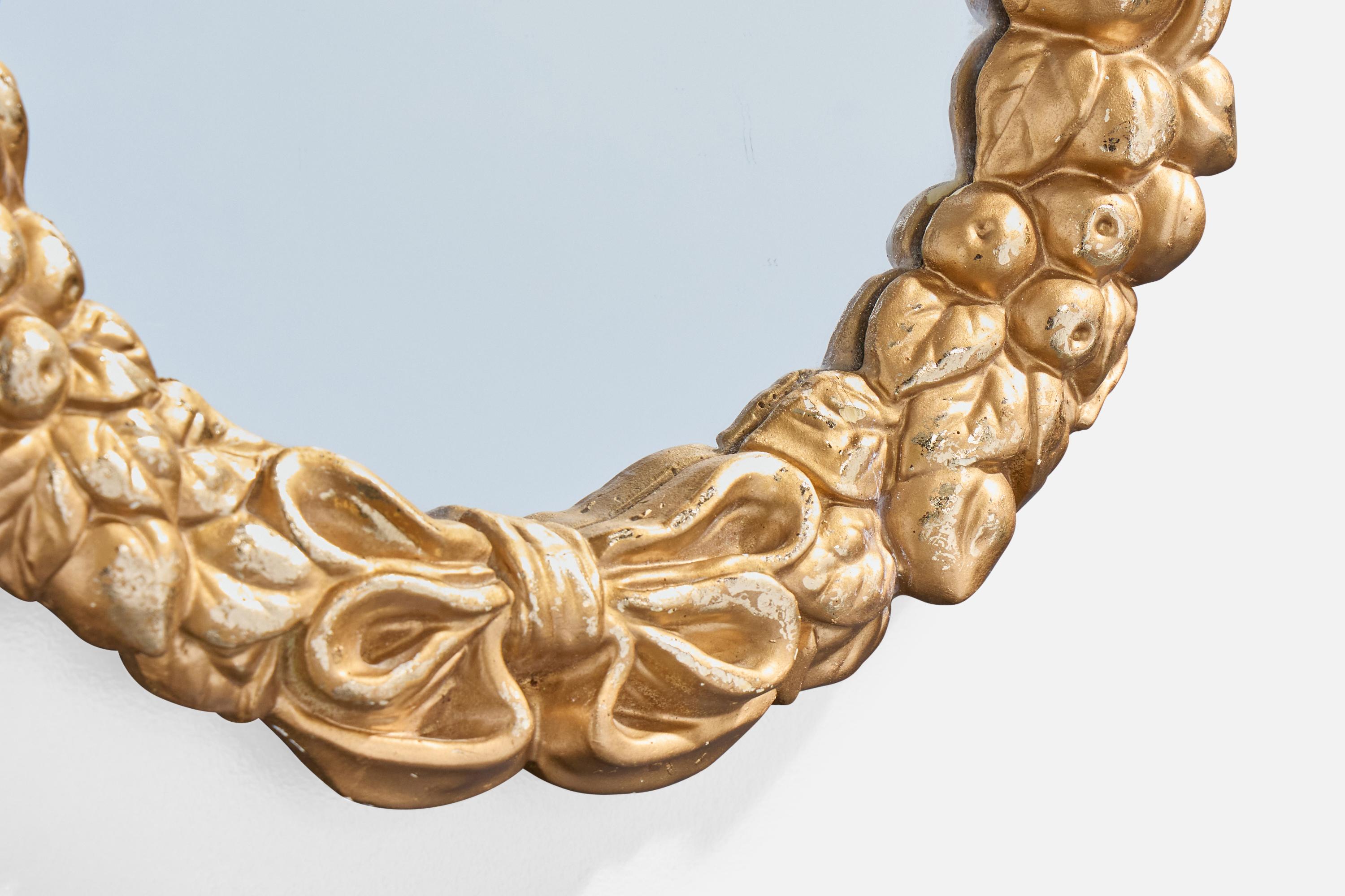 Intonaco Specchio da parete di design francese, legno, gesso, Francia, anni '50 in vendita