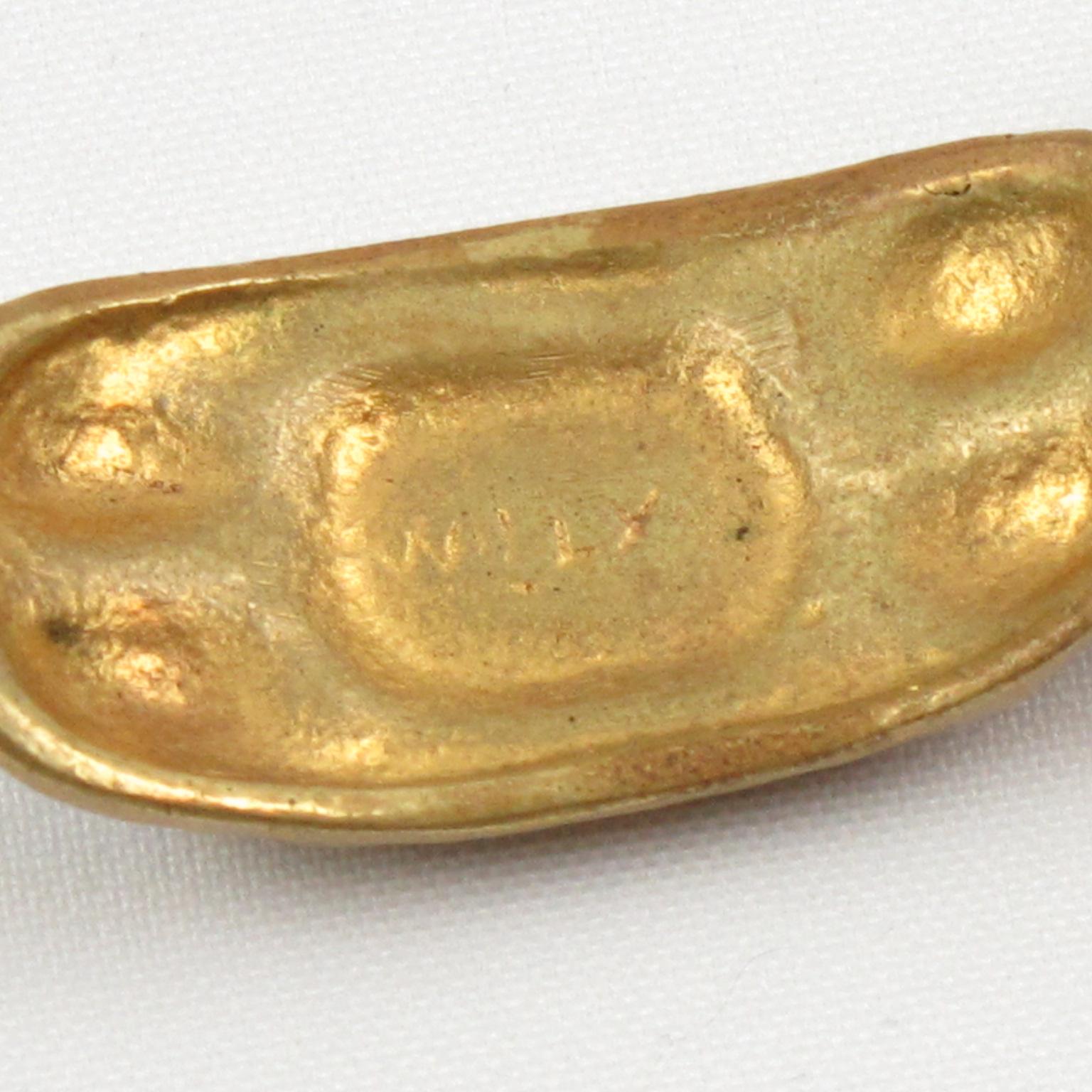 Women's or Men's French Designer Willy Gilt Bronze, Green Enamel Link Bracelet For Sale