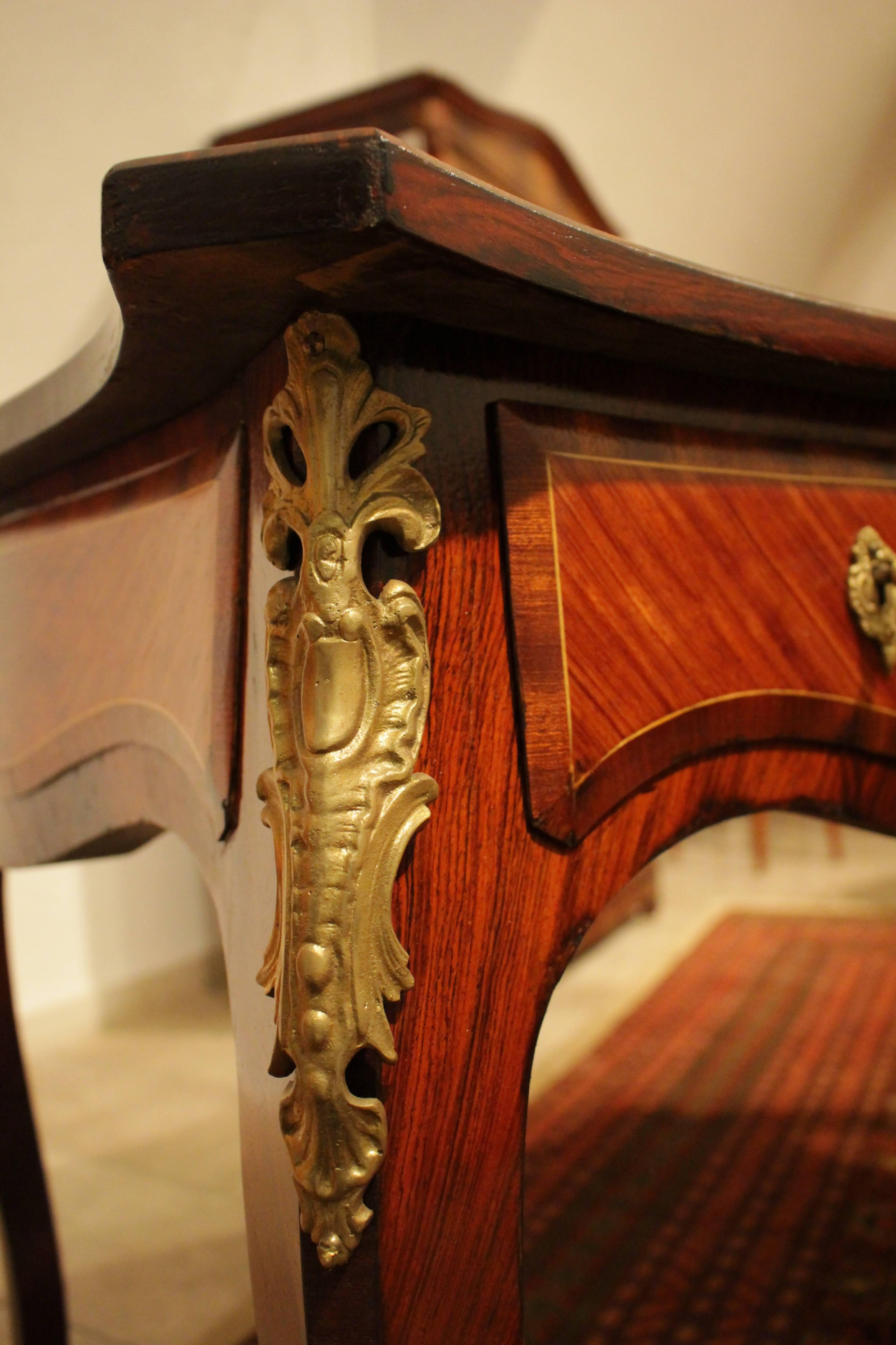 French Desk Bureau Plat in the Louis XV Style with Marquetry of Fruitwood 1