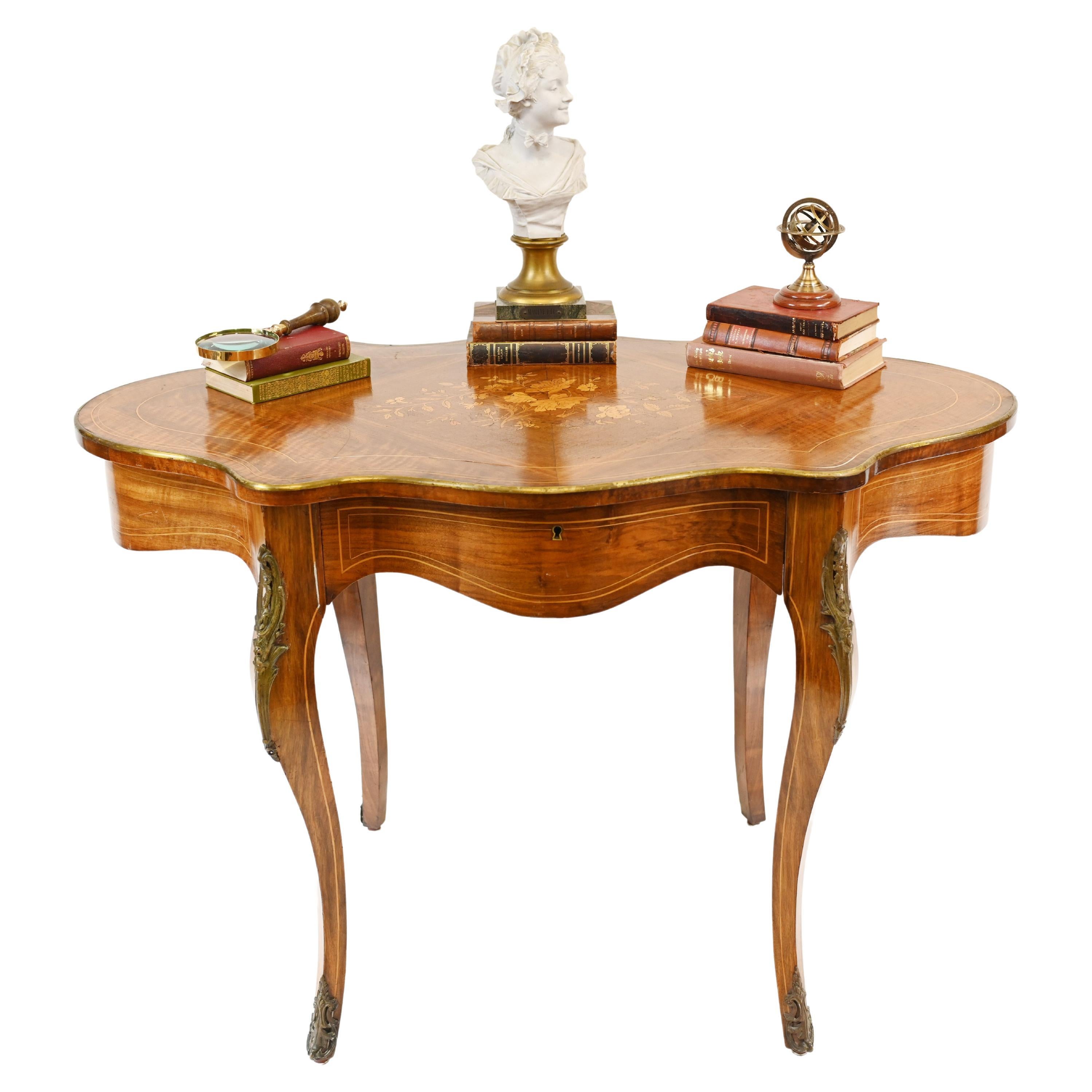 French Desk Empire Centre Table Marquetry Inlay For Sale