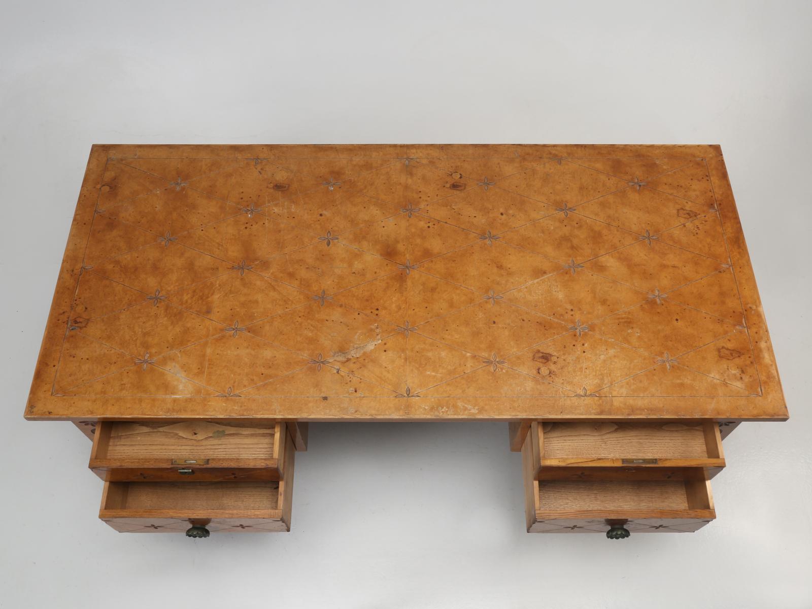 A most unusual desk from France, would be our best guess. We are offering this French desk, in an as found condition and it probably would not take a lot to restore, but our workshop is simply too busy with customer projects. Please note some