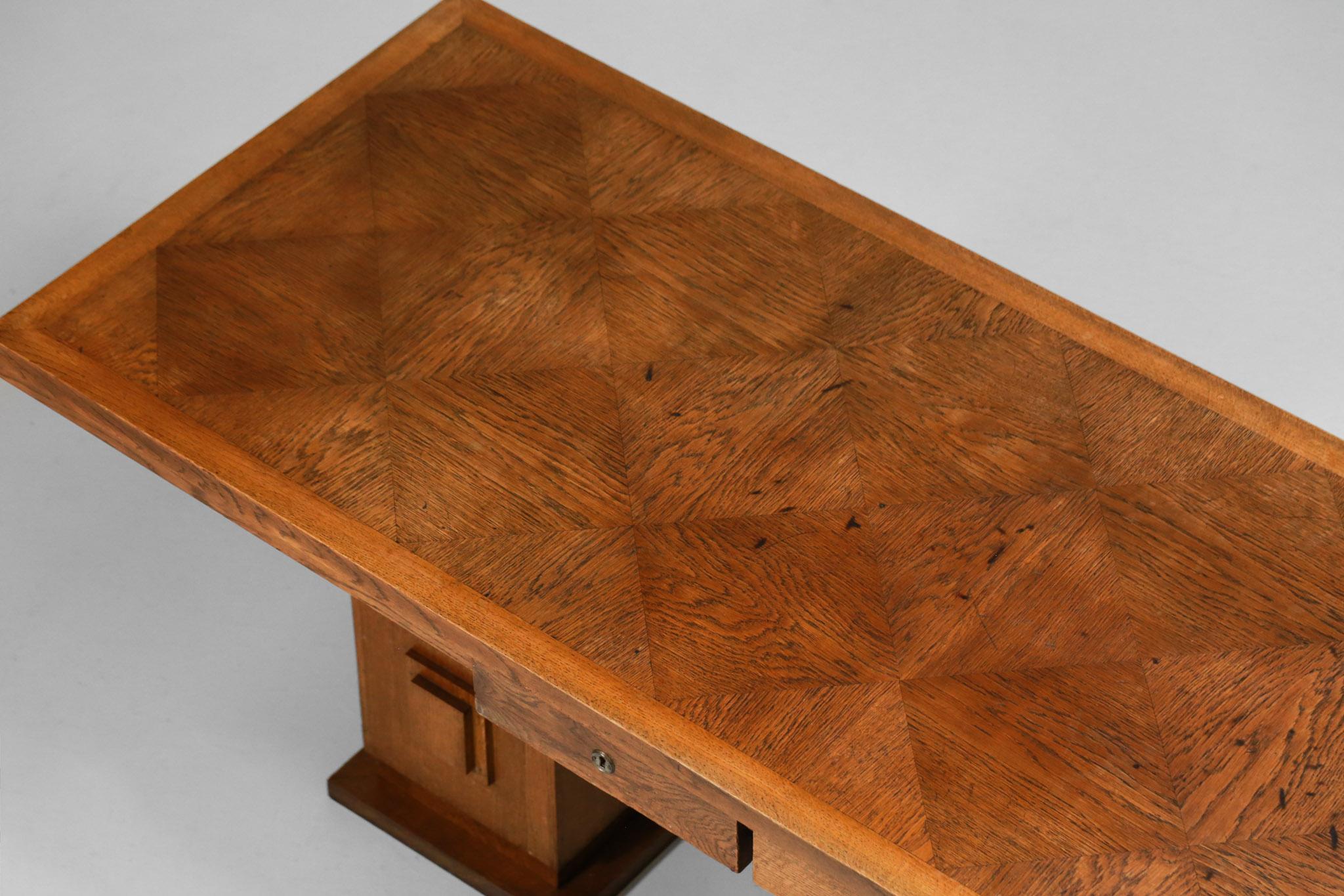 French Desk from the 1950s in Solid Oak in Style of Charles Dudouyt 5